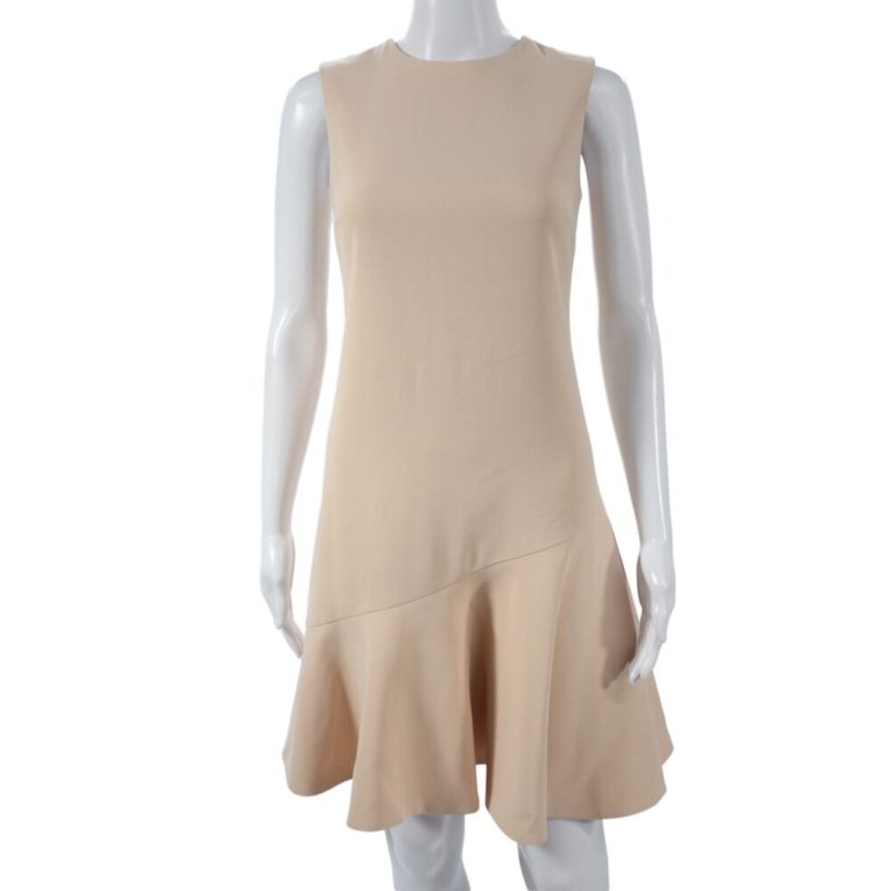 Victoria Victoria Beckham Women Beige Shift Dress Knee Length Crew Neck Size 2